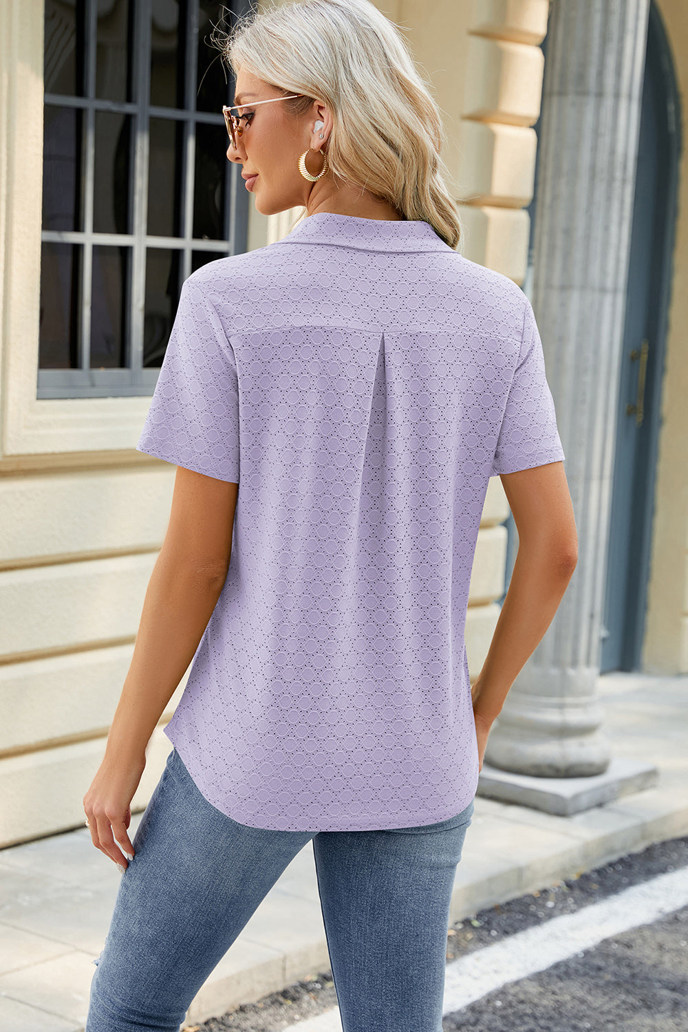 Pocketed Johnny Collar Short Sleeve Blouse Pocketed Johnny Collar Short Sleeve Blouse